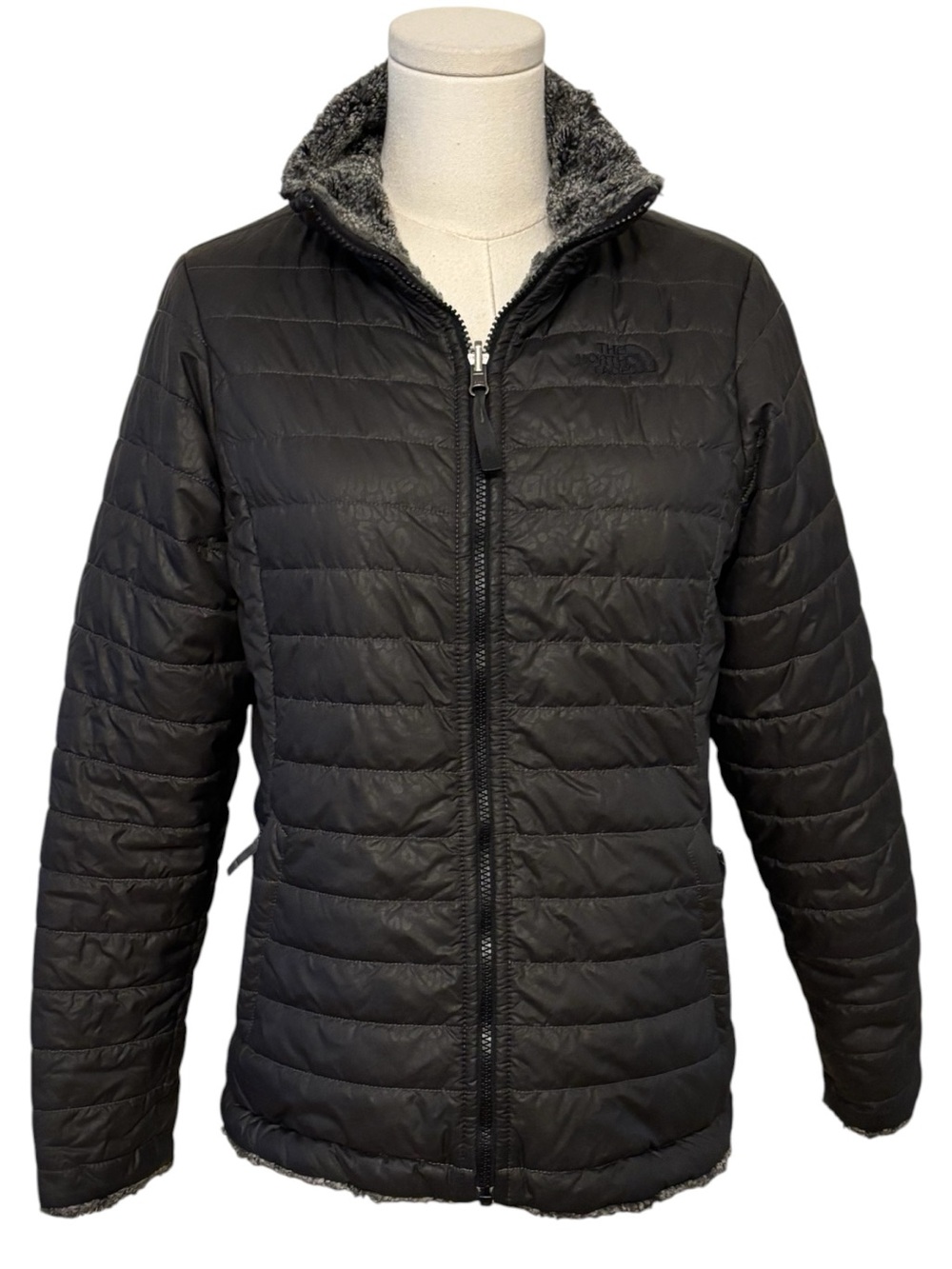 The North Face Girls Mossbud Black & Gray Reversible Jacket Size XL